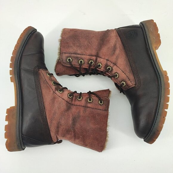 Timberland Woman’s  Brown Leather Sherpa Boots Size 8M - Picture 6 of 8